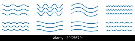 Waves blue line set. Vector illustration isolated on white background Stock Vector