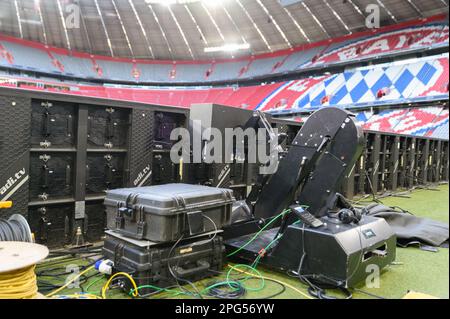 Munich, Germany, Mar 20th 2023: VAR technics inside the Allian Arena during the UEFA womens champions league MD-1 training before Arsenal at Allianz Arena, München.  (Sven Beyrich/SPP) Stock Photo