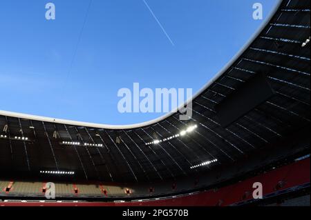 Munich, Germany, Mar 20th 2023: General view to the roof of the Allinaz Arena during the UEFA womens champions league MD-1 training before Arsenal at Allianz Arena, München.  (Sven Beyrich/SPP) Stock Photo