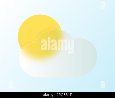 Transparent glass vector icons design. Sun behind cloud in glassmorphism style Stock Vector
