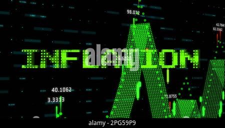 Image of inflation text in green over graph and processing data Stock Photo