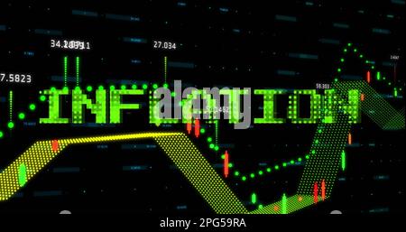 Image of inflation text in green over graph and processing data Stock Photo