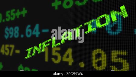Image of inflation text in green over financial data processing Stock Photo