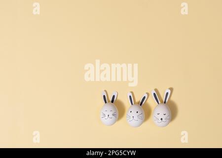 cute easter bunny eggs, funny decoration, top view Stock Photo
