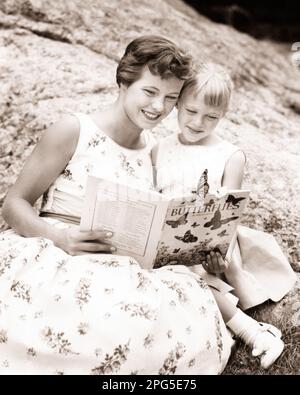 1950s 1960s SMILING WOMAN MOTHER READING BUTTERFLY BOOK TO YOUNG BLONDE GIRL DAUGHTER - r3336 HAR001 HARS JUVENILE COMMUNICATION BLOND YOUNG ADULT INFORMATION STRONG PLEASED JOY LIFESTYLE BUTTERFLY SATISFACTION FEMALES HOME LIFE COPY SPACE FRIENDSHIP HALF-LENGTH LADIES DAUGHTERS PERSONS CARING B&W SUMMERTIME DRESSES HAPPINESS CHEERFUL HIGH ANGLE DISCOVERY SMILES CONNECTION JOYFUL STYLISH PERSONAL ATTACHMENT AFFECTION COOPERATION EMOTION GROWTH JUVENILES MOMS SEASON TOGETHERNESS YOUNG ADULT WOMAN BLACK AND WHITE CAUCASIAN ETHNICITY HAR001 OLD FASHIONED SLEEVELESS Stock Photo