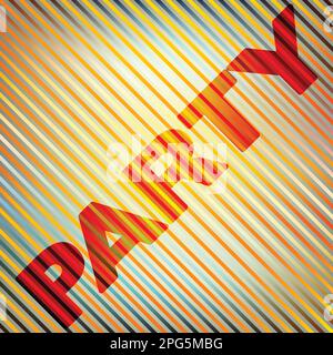 'Party' on a bright abstract striped background. Vector graphic pattern Stock Vector