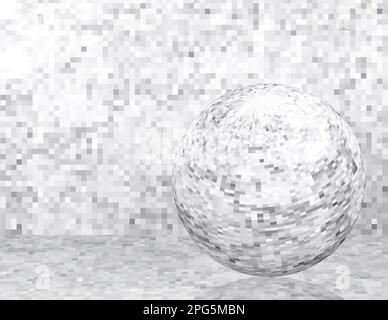 Pixelated sphere in pixel space. Grayscale vector graphic pattern with orb Stock Vector