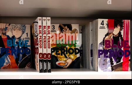 Blue Period Manga series on a shelf- Tsubasa Yamaguchi Stock Photo
