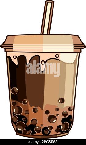 Bubble tea in cup with straw vector illustration in flat technique Stock Vector