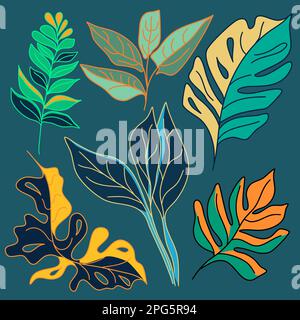 Set of tropical leaves and plants vector illustration Stock Vector
