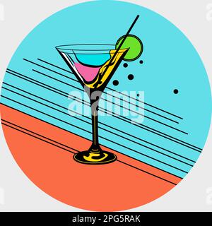 Martini glass with cocktail in postmodern pop art technique vector illustration Stock Vector