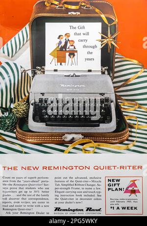 Remington Quiet-Riter advert in a Natgeo magazine, December 1956 Stock Photo