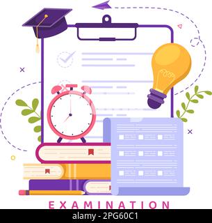 Examination Paper Illustration with Online Exam, Form, Papers Answers, Survey or Internet Quiz in Flat Cartoon Hand Drawn for Landing Page Templates Stock Vector