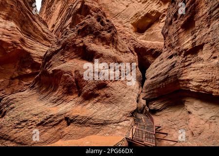 The Tianshan Grand Canyon is a popular tourist destination known for its stunning natural scenery Stock Photo