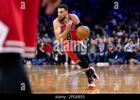 Philadelphia, United States Of America. 12th Dec, 2022. Philadelphia, United States of America, March 20th 2023: Zach LaVine (8 Bulls) dribbles up court during the National Basketball League game between the Philadelphia 76ers and the Chicago Bulls at the Wells Fargo Center in Philadelphia, Pennsylvania, United States (NO COMMERCIAL USAGE). (Colleen Claggett/SPP) Credit: SPP Sport Press Photo. /Alamy Live News Stock Photo