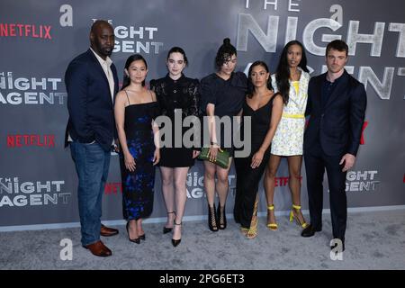 Cast attends Los Angeles special screening of Netflix 'The Night Agent' at Netflix Tudum Theater on March 20, 2023 Stock Photo