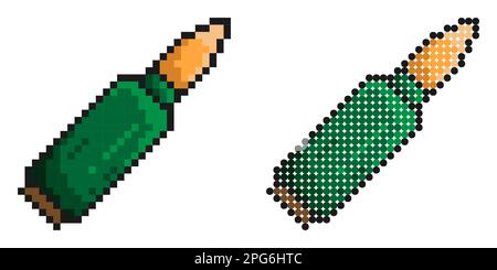 Pixel icon. Automatic weapon bullet. Soldier weapon. Simple retro game vector isolated on white background Stock Vector