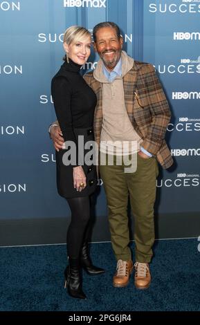 Hilary Quinlan and Bryant Gumbel attend HBO's 'Succession' Season 4 Premiere at Jazz at Lincoln Center in New York on March 20, 2023 Stock Photo