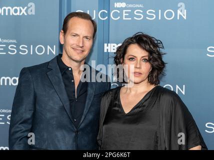 Patrick Wilson, Dagmara Dominczyk attend HBO's 'Succession' Season 4 Premiere at Jazz at Lincoln Center in New York on March 20, 2023 Stock Photo