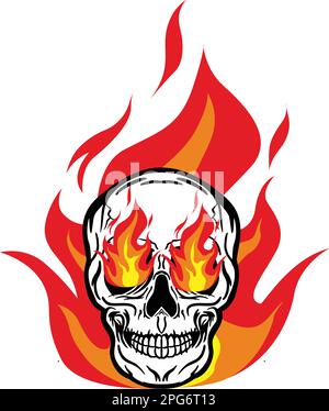 Vector of a skull in fire flames Stock Vector