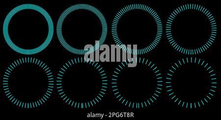 Set of blue circles on a black background.  illustration for your design. blue light circle from close to distant pattern Stock Photo