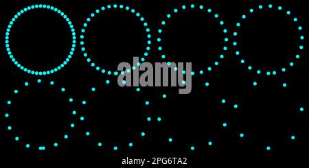 Set of blue dotted circles on a black background. blue light dot circle hologram technology Stock Photo
