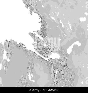 Urban city vector map of Bergen. Vector illustration, Bergen map grayscale black and white art poster. road map image with roads, metropolitan city ar Stock Vector