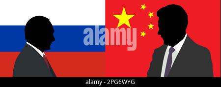 Moscow. March 20 - 22, 2023. Meeting of Chinese President Xi Jinping and Russian President Vladimir Putin.Silhouette of Chinese President Xi Jinping a Stock Vector