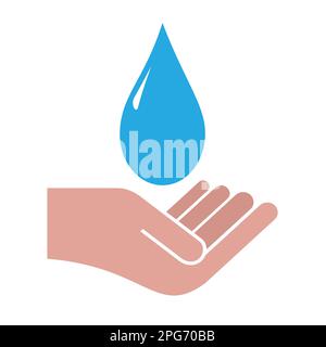 Hand holding a drop of rain. Concept of saving and conserving water against drought. Water shortage and crisis concept. Vector icon Stock Vector