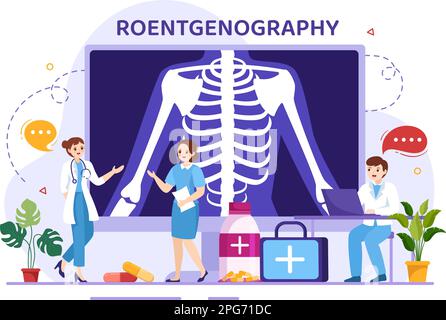 Roentgenography Illustration with Fluorography Body Checkup Procedure, X-ray Scanning or Roentgen in Health Care Flat Cartoon Hand Drawn Templates Stock Vector