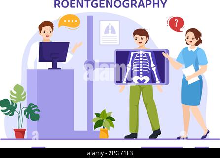 Roentgenography Illustration with Fluorography Body Checkup Procedure, X-ray Scanning or Roentgen in Health Care Flat Cartoon Hand Drawn Templates Stock Vector