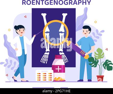 Roentgenography Illustration with Fluorography Body Checkup Procedure, X-ray Scanning or Roentgen in Health Care Flat Cartoon Hand Drawn Templates Stock Vector