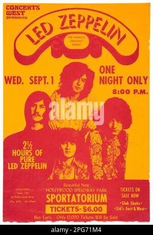 Led Zeppelin 1971 Hollywood Speedway Park Sportatorium, Florida Concert Handbill. A concert flyer advertising Jimmy Page, Robert Plant, John Paul Jones and John Bonham Stock Photo