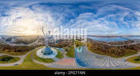 Mother Motherland monument in Kyiv. Historical sights of Ukraine.  Full panorama 360 degrees in the equiangular equids Stock Photo