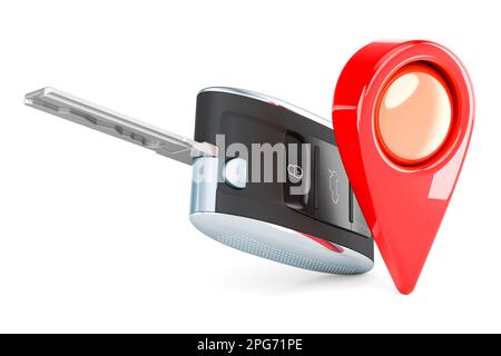 Key with map pointer, 3D rendering isolated on white background Stock ...