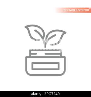 Bio, organic skin care product line icon. Cream and leaves, clean and natural cosmetics outline symbol. Stock Vector