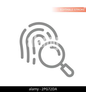 Fingerprint and magnifying glass line vector icon. Crime or investigation outline symbol. Stock Vector