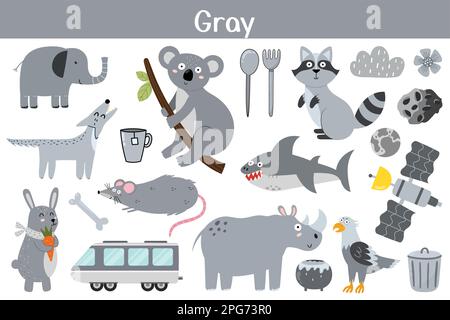 aprender el color gris - cosas que son de color gris 4568167 Vector en  Vecteezy