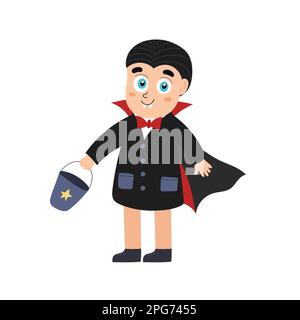 Cute Halloween kid wearing vampire costume. Funny trick or treat Dracula boy Stock Vector