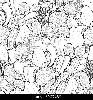 Doodle vegetables seamless pattern for coloring book Stock Vector
