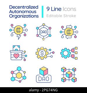 Decentralized autonomous organizations RGB color icons set Stock Vector
