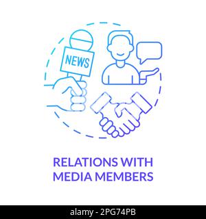 Relations with media members blue gradient concept icon Stock Vector
