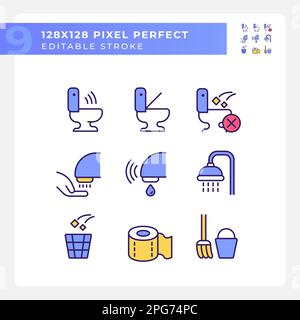 Public toilets service pixel perfect RGB color icons set Stock Vector