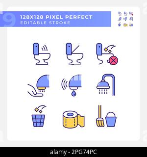 Public toilets service pixel perfect RGB color icons set Stock Vector