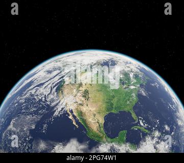 3D illustration of planet earth in space focused on the United States of America. Elements of this image furnished by NASA. Stock Photo