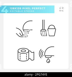 Toilet room equipment pixel perfect gradient linear vector icons set ...