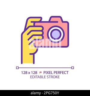 Yellow hand with camera RGB color icon Stock Vector