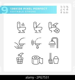 Public toilets service pixel perfect linear icons set Stock Vector