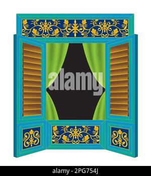 A traditional Malay style wooden window frame. Stock Vector