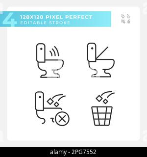 Toilet usage recommendations pixel perfect linear icons set Stock Vector